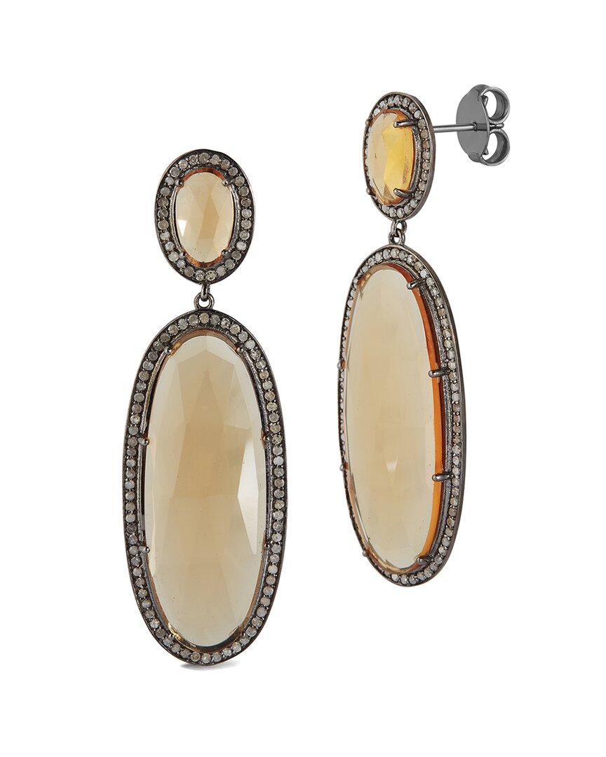 Banji Jewelry Silver 2.11 Ct. Tw. Diamond & Citrine Drop Earrings