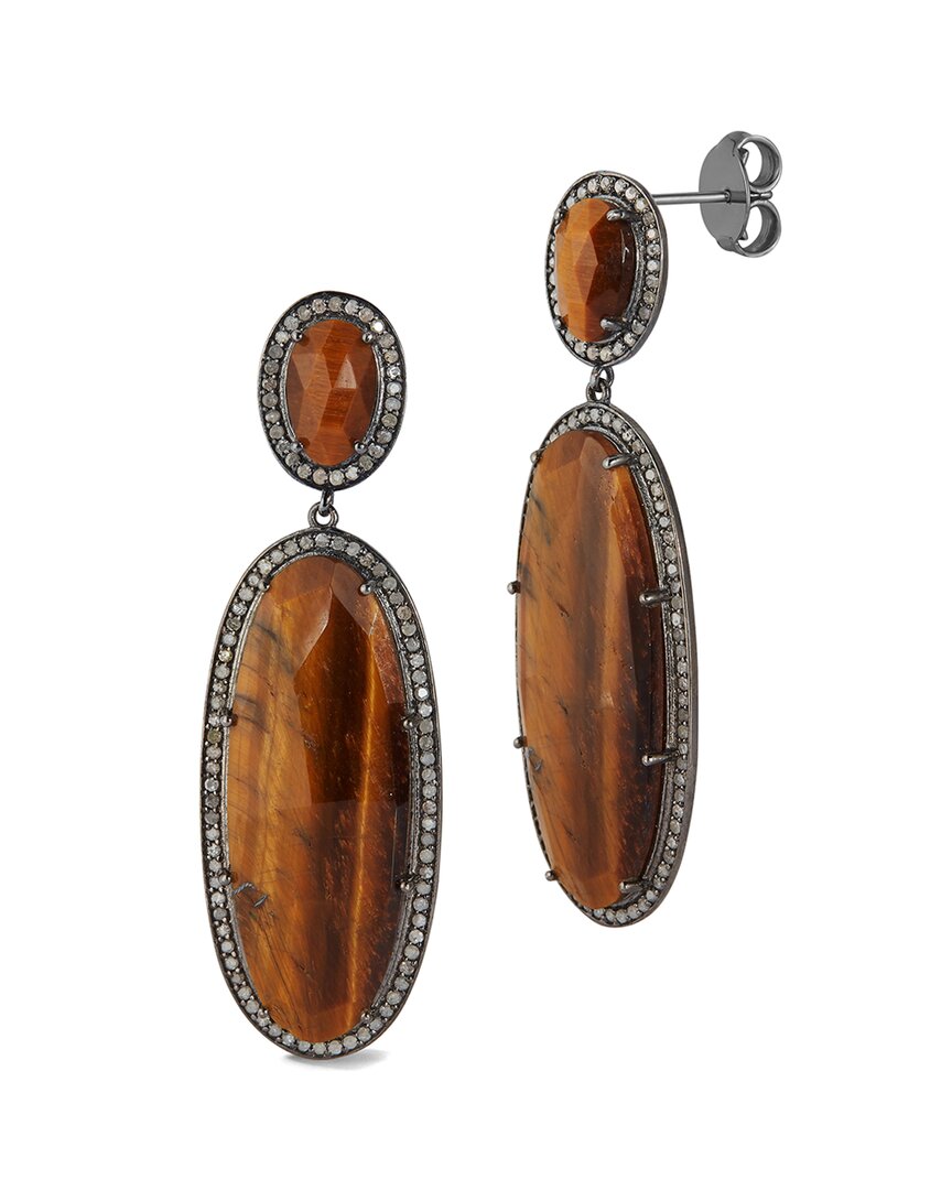 Banji Jewelry Dnu 0 Units Sold  Silver 2.11 Ct. Tw. Diamond & Tiger Eye Drop Earrings