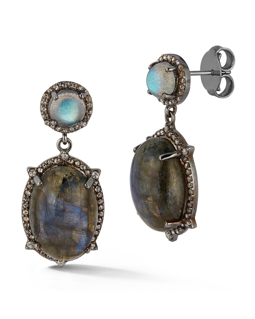 Banji Jewelry Silver 26.13 Ct. Tw. Diamond & Labradorite Drop Earrings