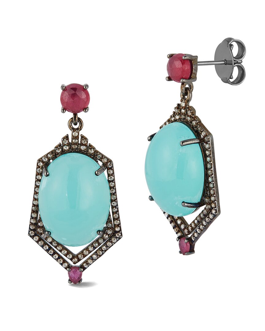 Banji Jewelry Silver 0.97 Ct. Tw. Diamond & Gemstone Drop Earrings In Blue
