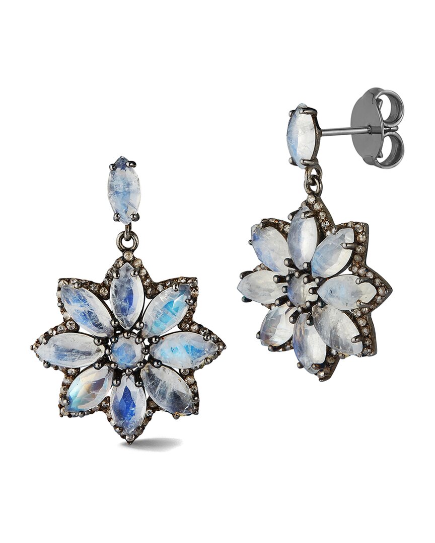 Banji Jewelry Silver 13.16 Ct. Tw. Diamond & Labradorite Drop Earrings