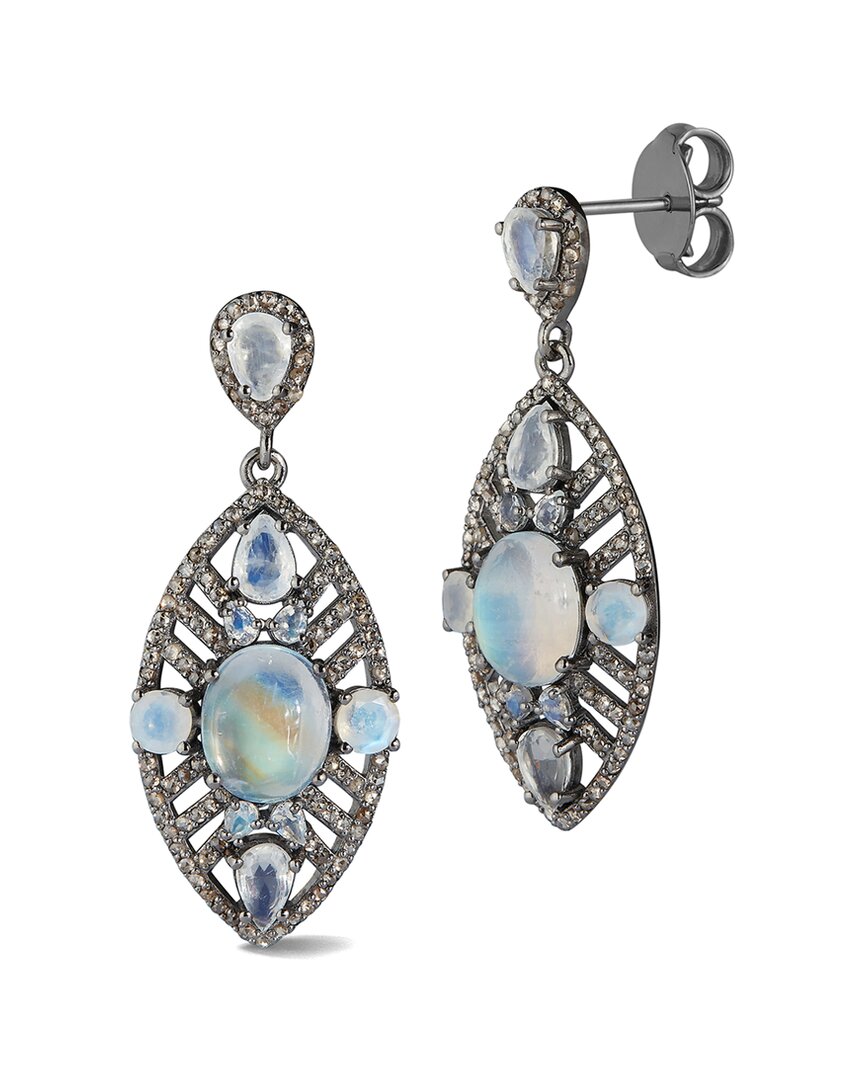 Banji Jewelry Silver 14.92 Ct. Tw. Diamond & Rainbow Moon Stones Drop Statement Earrings
