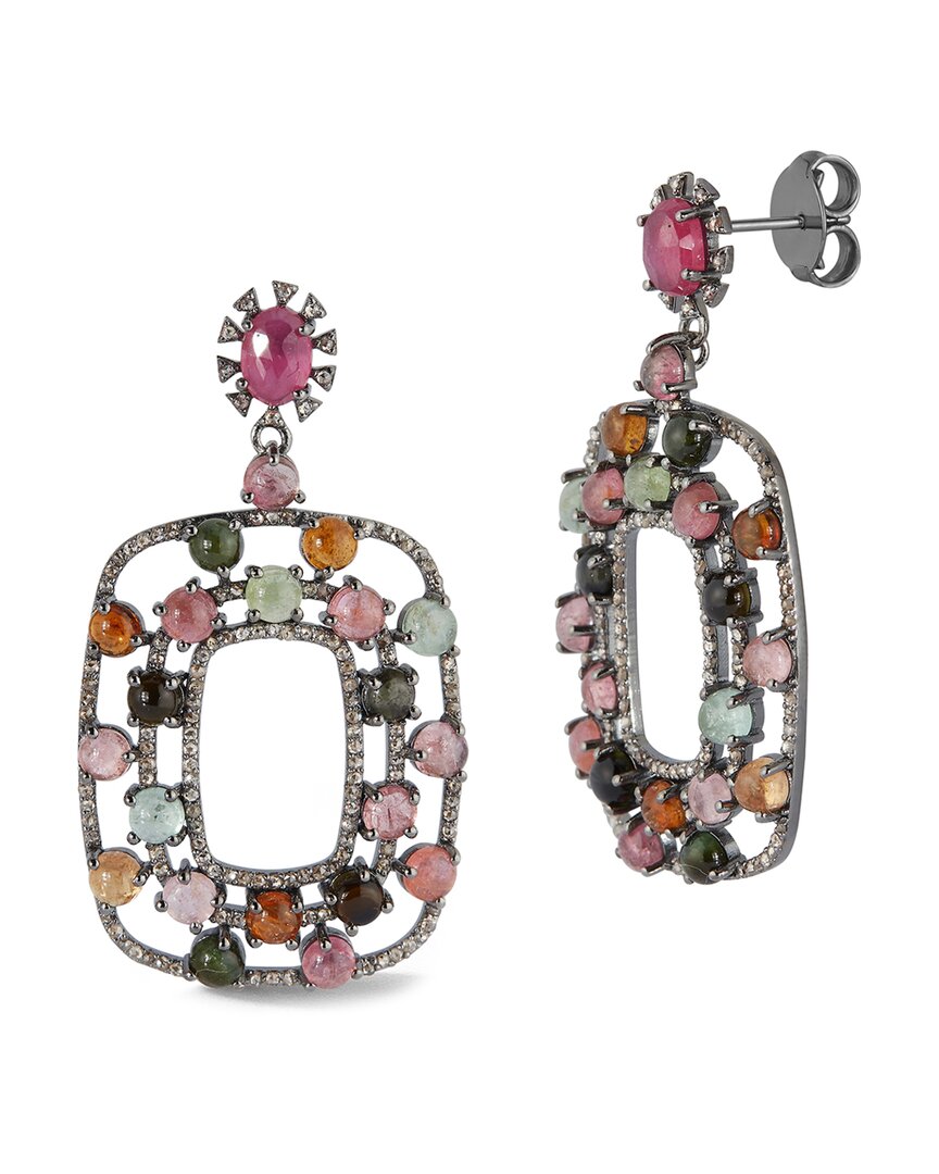 Banji Jewelry Silver 1.85 Ct. Tw. Diamond & Gemstone Drop Statement Earrings