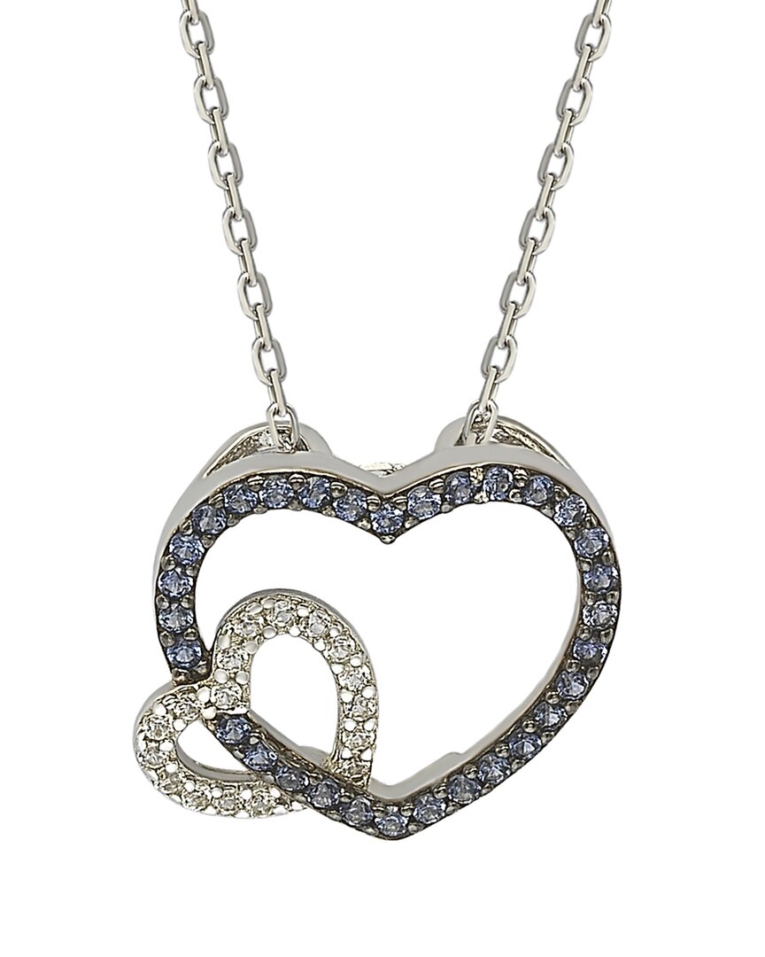 Suzy Levian Silver 0.02 Ct. Tw. Diamond & Sapphire Double Heart Pendant Necklace