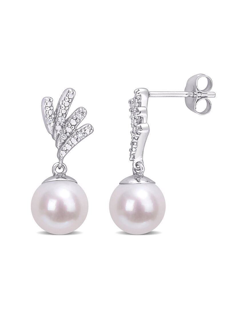 Rina Limor 10k Diamond 8-8.5mm Pearl Earrings