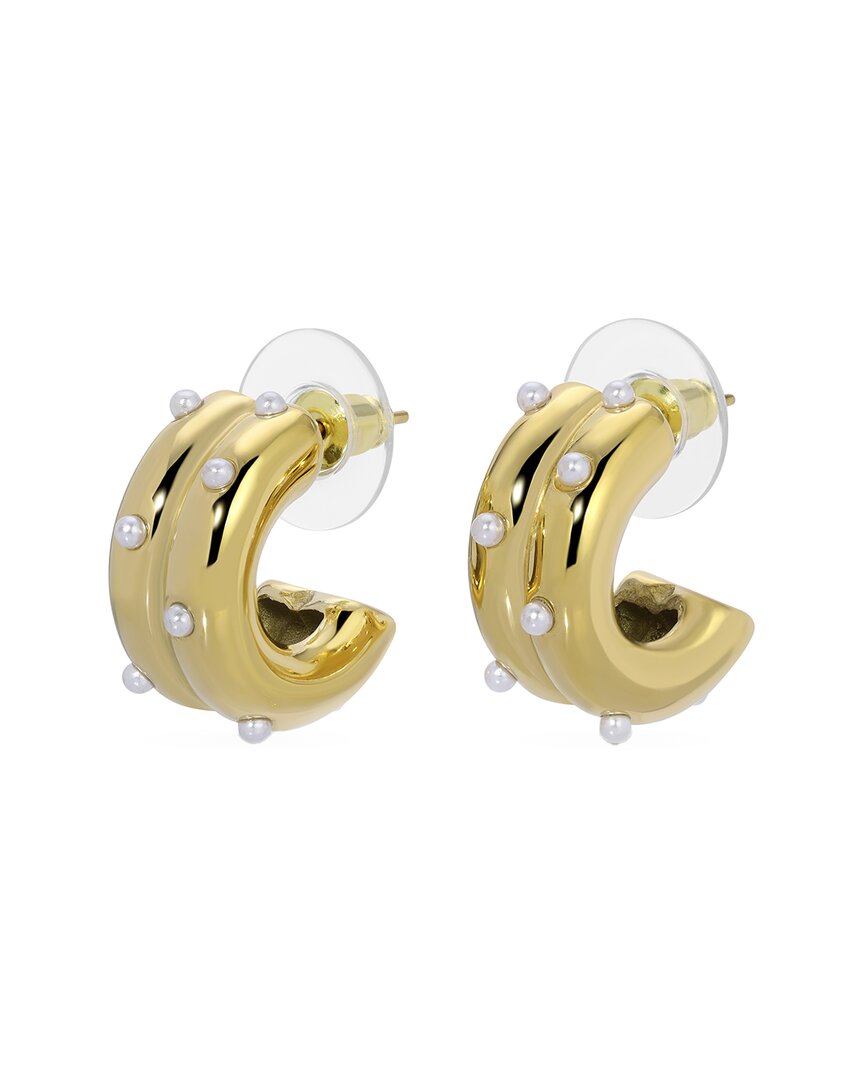 Eye Candy La Women's Luxe Iris 14k Goldplated & Simulated Pearl Huggie Cuff Earrings