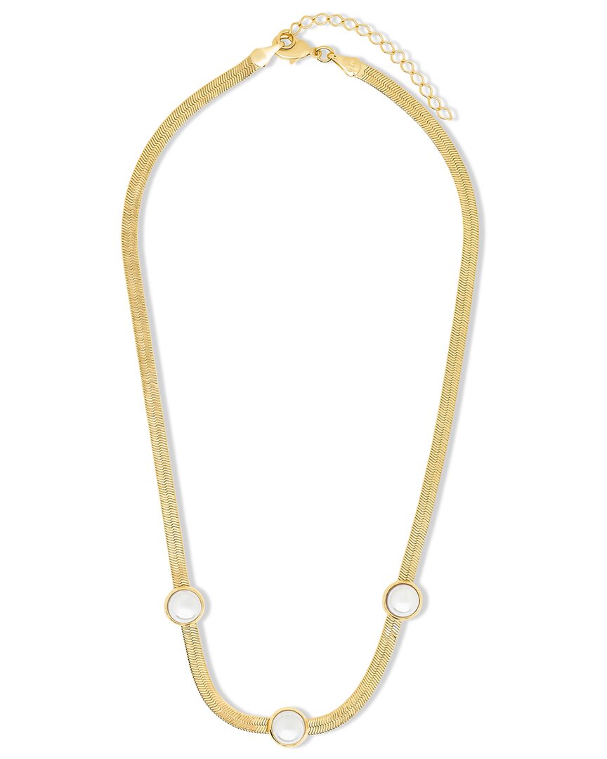 Sterling Forever 14k Plated 10mm Pearl Pamela Stationed Herringbone Necklace