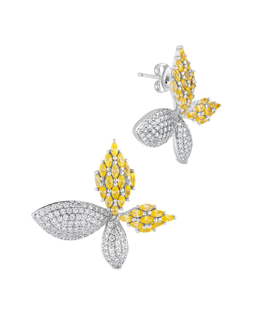Sterling Forever Heidi Cubic Zirconia Flower Stud Earrings In Rhodium Plated