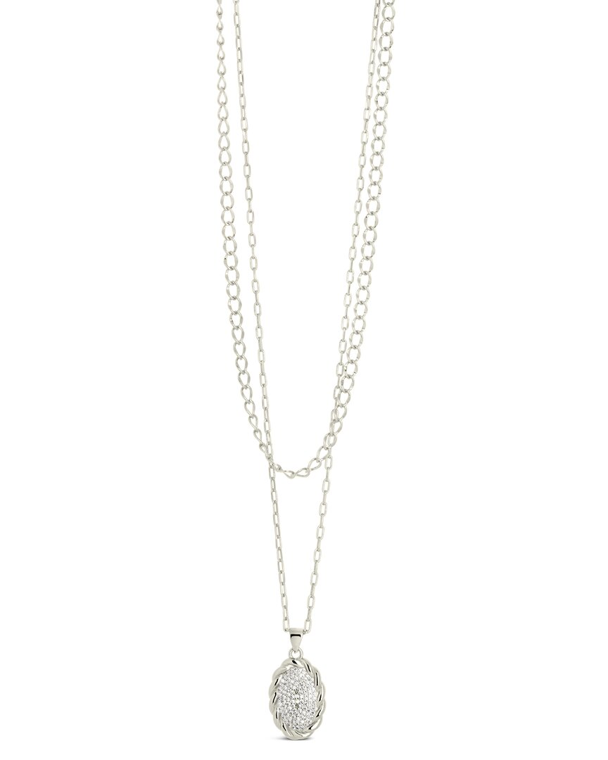 Sterling Forever Silver-tone Or Gold-tone Cubic Zirconia Round Pendant Galette Layered Necklace