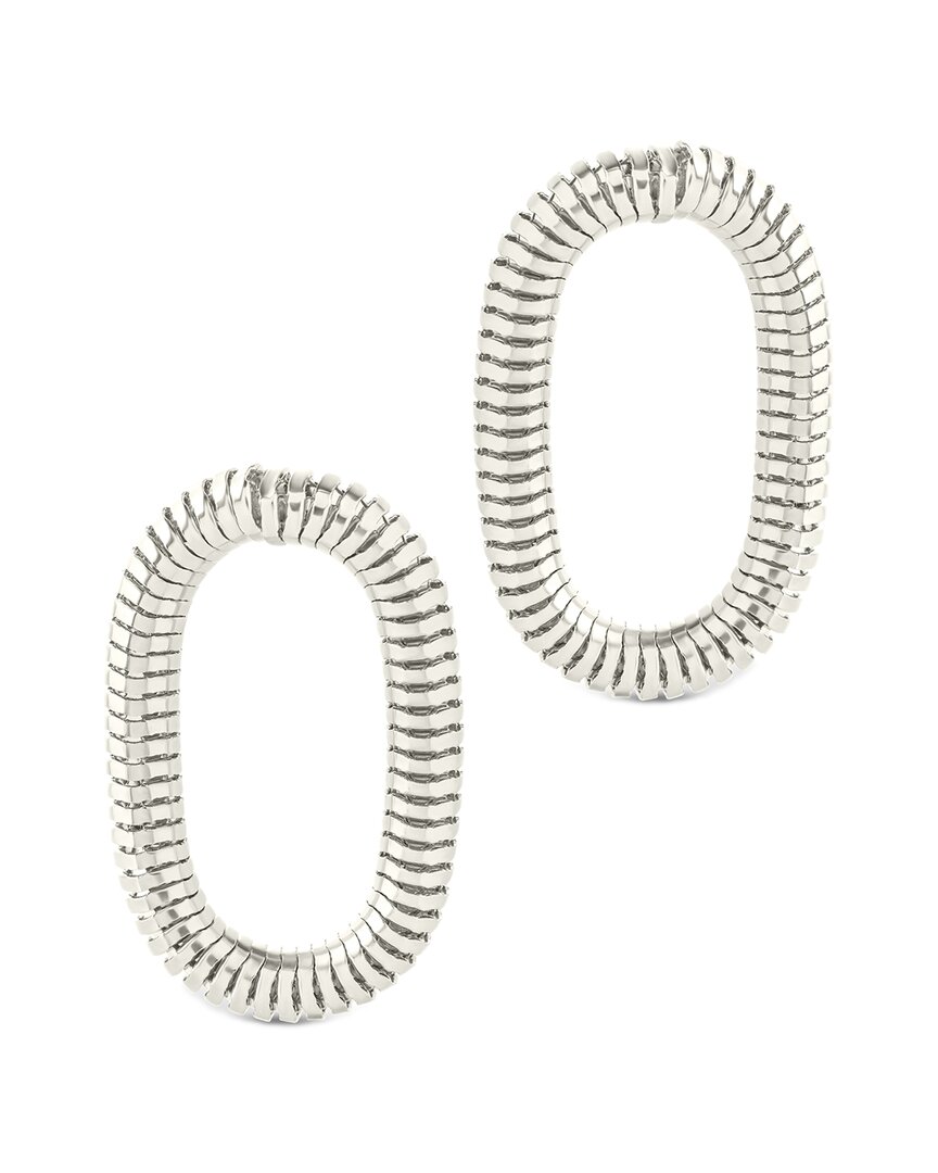 Sterling Forever Plated Silver Cz Snake Chain Circle Earrings