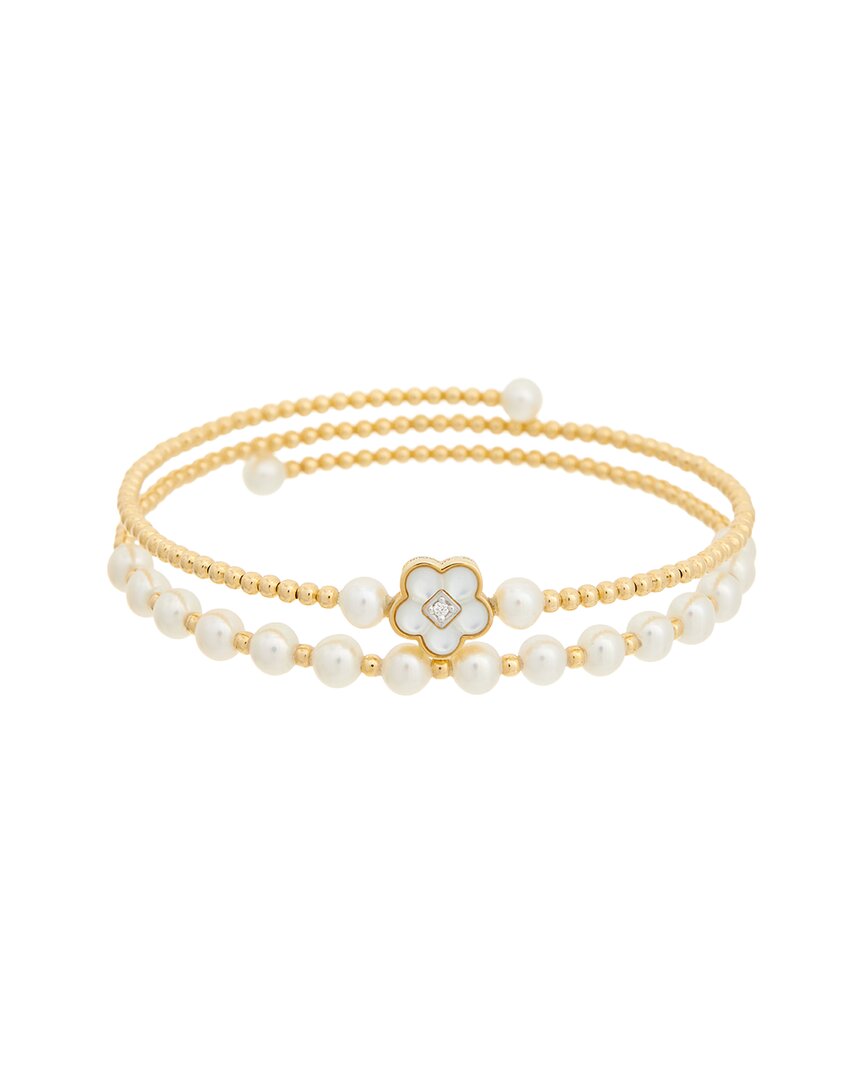 MAITRE DE DIAMANT MAITRE DE DIAMANT 18K 0.01 CT. TW. DIAMOND & PEARL BRACELET