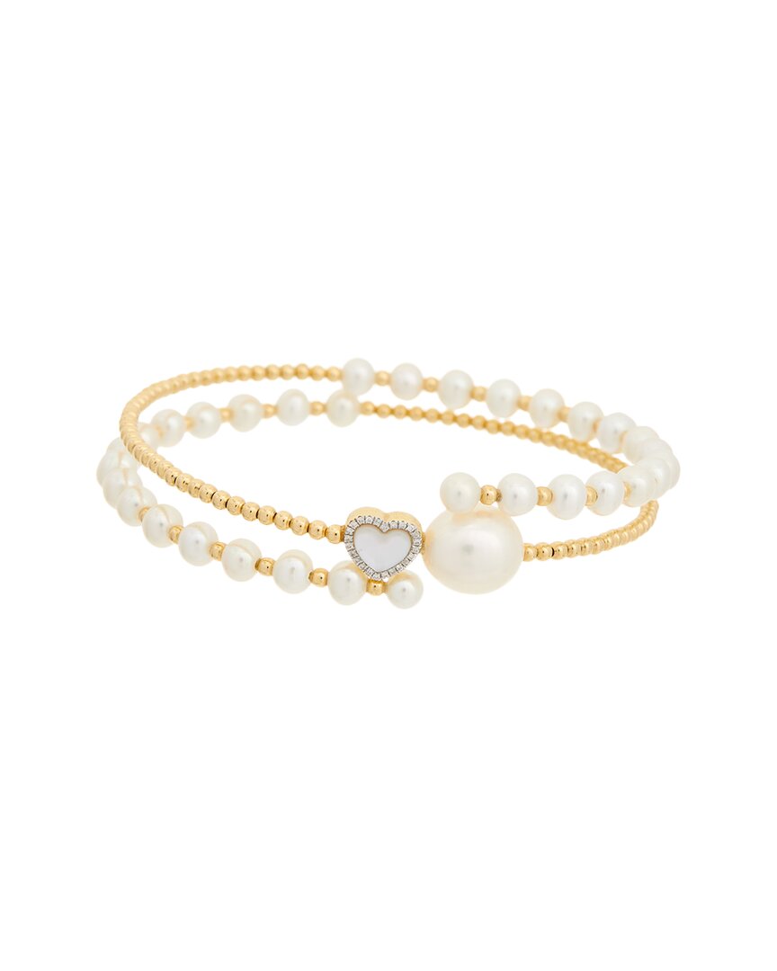 MAITRE DE DIAMANT MAITRE DE DIAMANT 18K 0.02 CT. TW. DIAMOND & PEARL BRACELET
