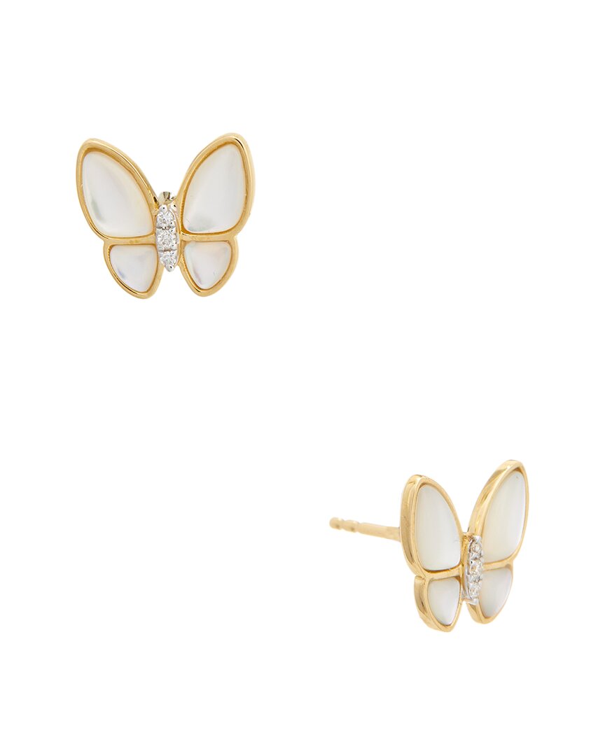 MAITRE DE DIAMANT MAITRE DE DIAMANT 18K 0.02 CT. TW. DIAMOND & PEARL EARRINGS