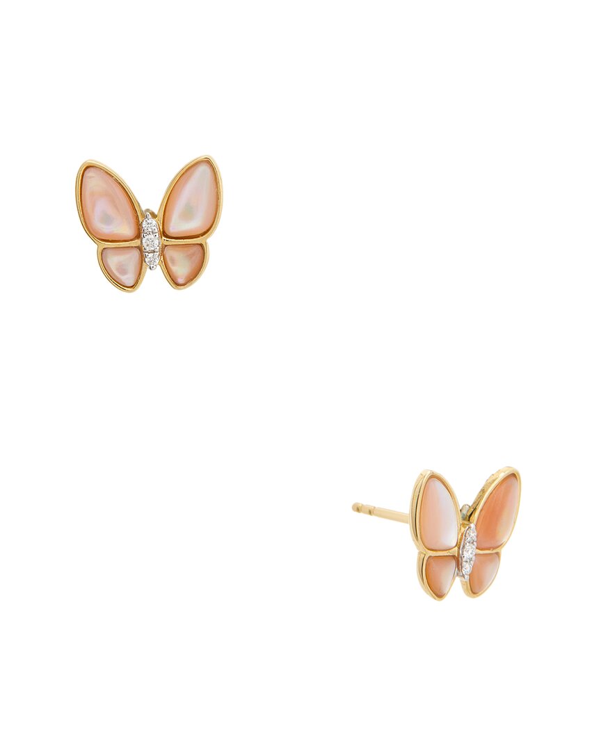 MAITRE DE DIAMANT MAITRE DE DIAMANT 18K 0.02 CT. TW. DIAMOND & PEARL EARRINGS