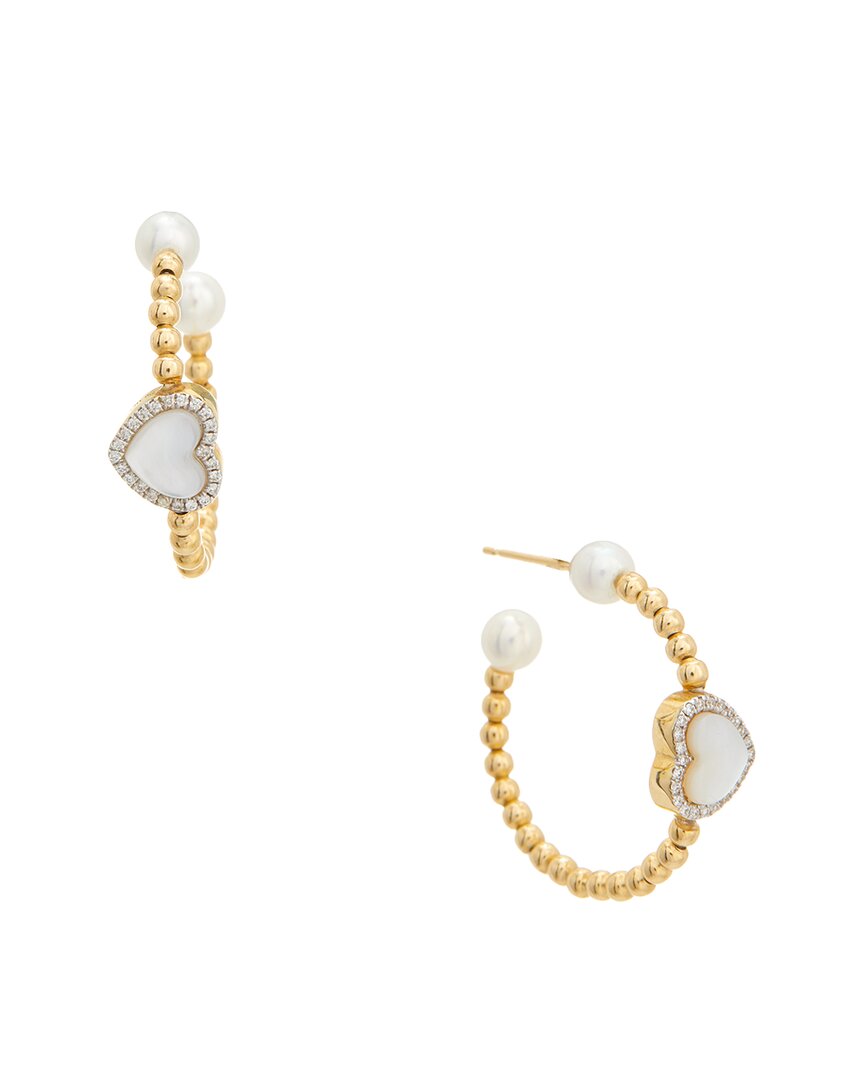 MAITRE DE DIAMANT MAITRE DE DIAMANT 18K 0.02 CT. TW. DIAMOND & PEARL EARRINGS