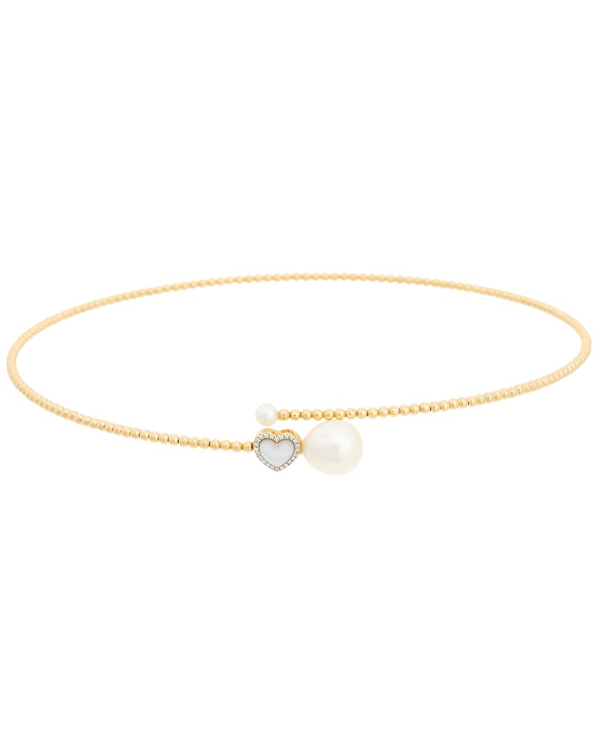 MAITRE DE DIAMANT MAITRE DE DIAMANT 18K 0.02 CT. TW. DIAMOND & PEARL NECKLACE