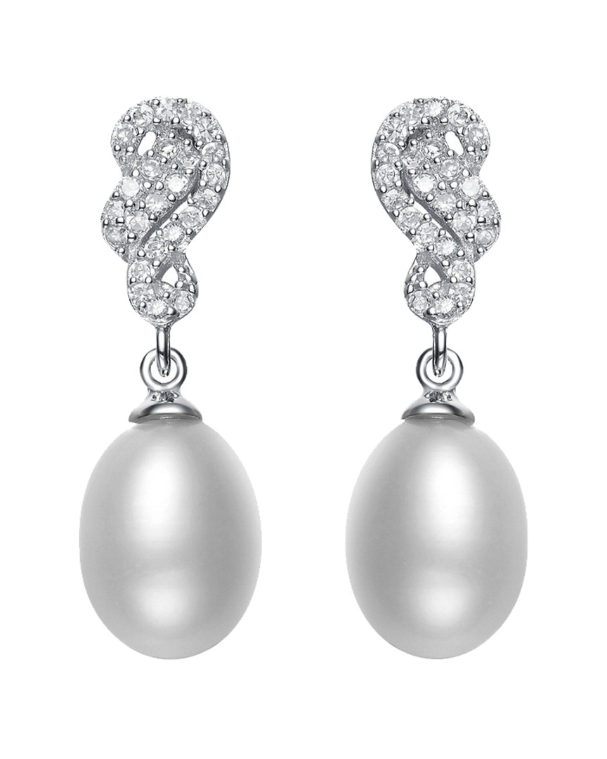 Genevive Silver Cz & Pearl Earrings
