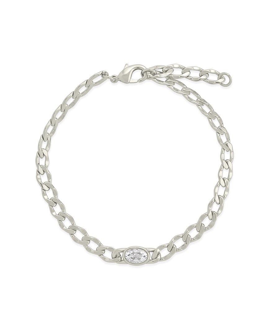 Sterling Forever Rebel Station Cubic Zirconia Curb Chain Bracelet