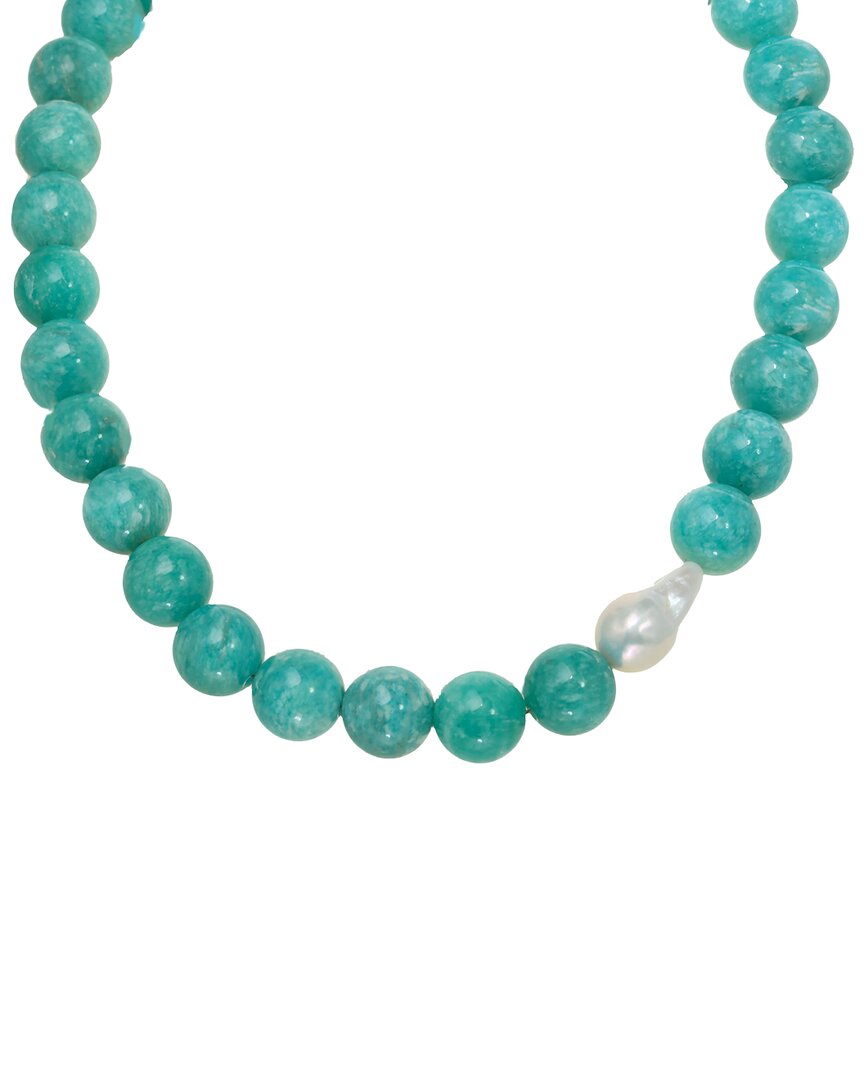 MARGO MORRISON MARGO MORRISON SILVER OAK SMOOTH AMAZONITE & PEARL NECKLACE
