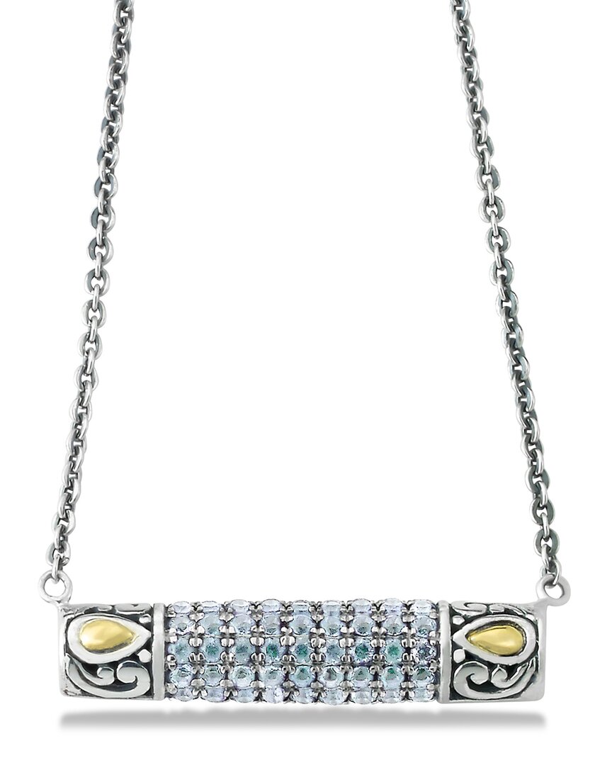 Samuel B. Sterling Silver & 18k Gold Pavé Blue Topaz Pendant Necklace