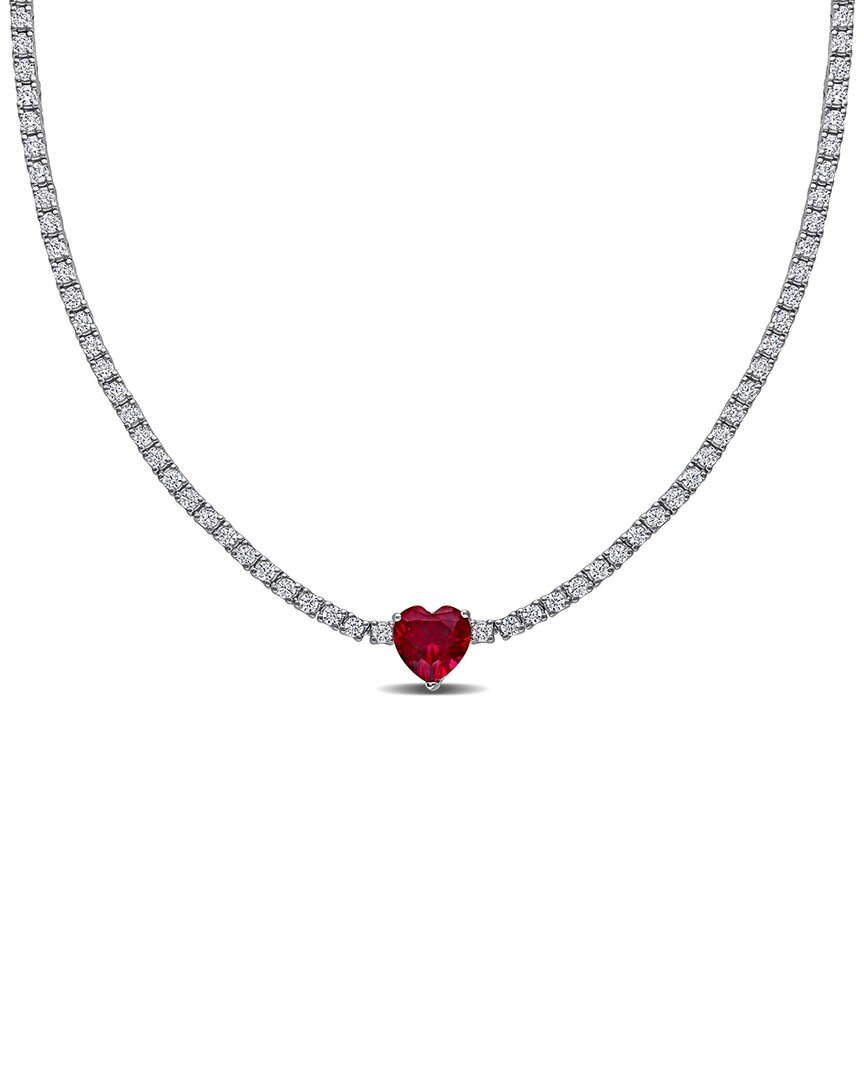 Rina Limor Silver 15.91 Ct. Tw. Lab-grown Ruby & Sapphire Necklace