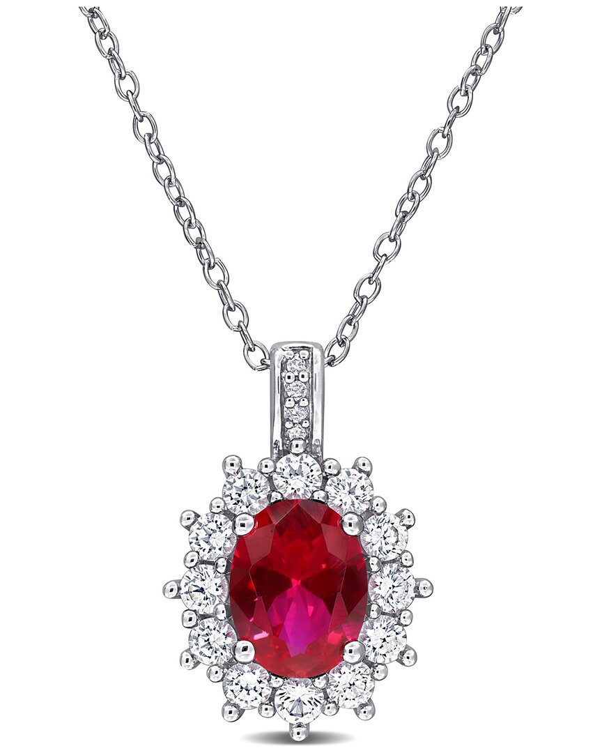 Rina Limor Silver 4.05 Ct. Tw. Diamond & Lab-grown Ruby & Sapphire & Diamond Pendant