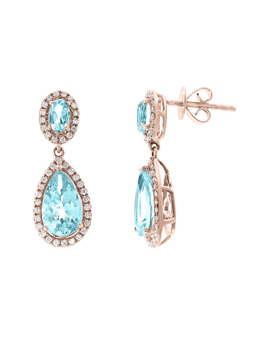 Effy Fine Jewelry 14k Rose Gold 3.08 Ct. Tw. Diamond & Aquamarine Earrings