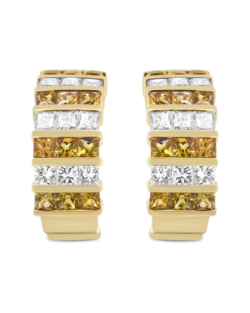 Haus Of Brilliance Colorful Gemstones 18k 4.95 Ct. Tw. Diamond & Sapphire Huggie Earrings