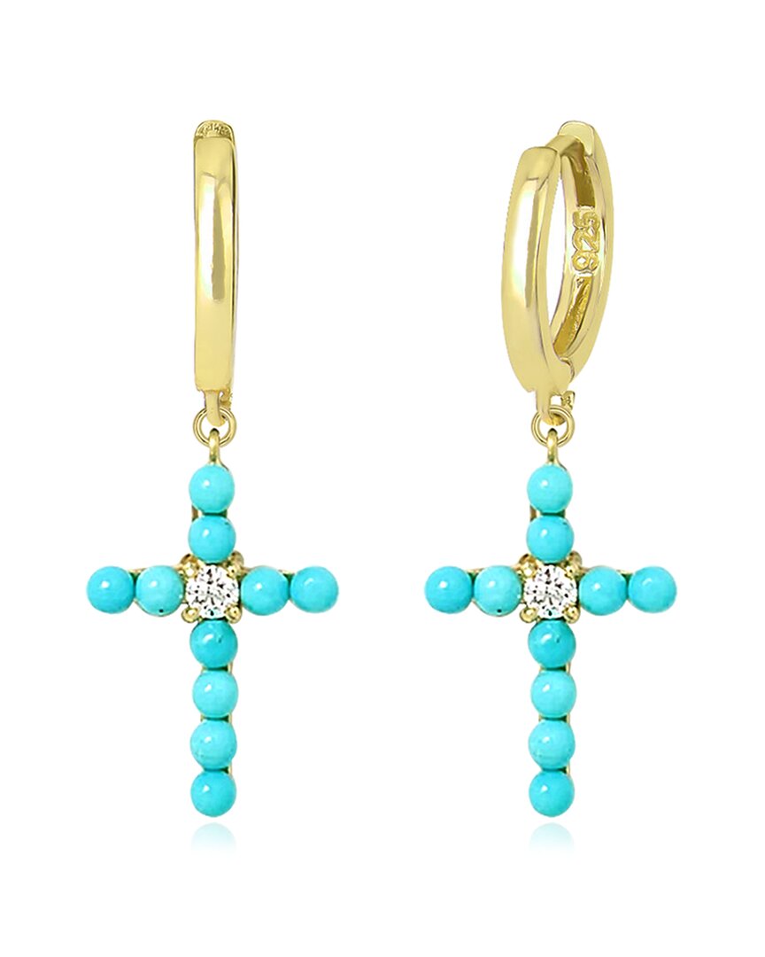 Gabi Rielle Love In Bloom 14k Over Silver Cz Cross Huggie Earrings