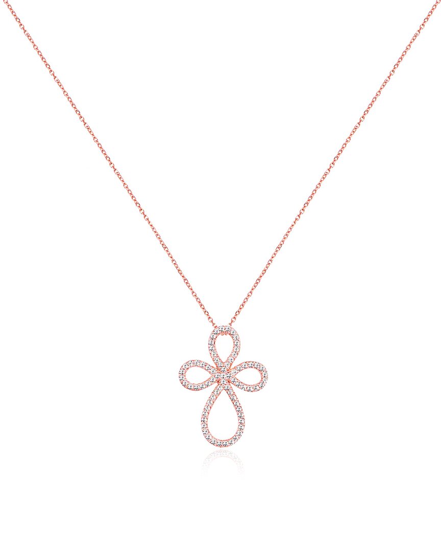 Gabi Rielle Love In Bloom 22k Rose Gold Over Silver Cz Twist Cross Pendant Necklace