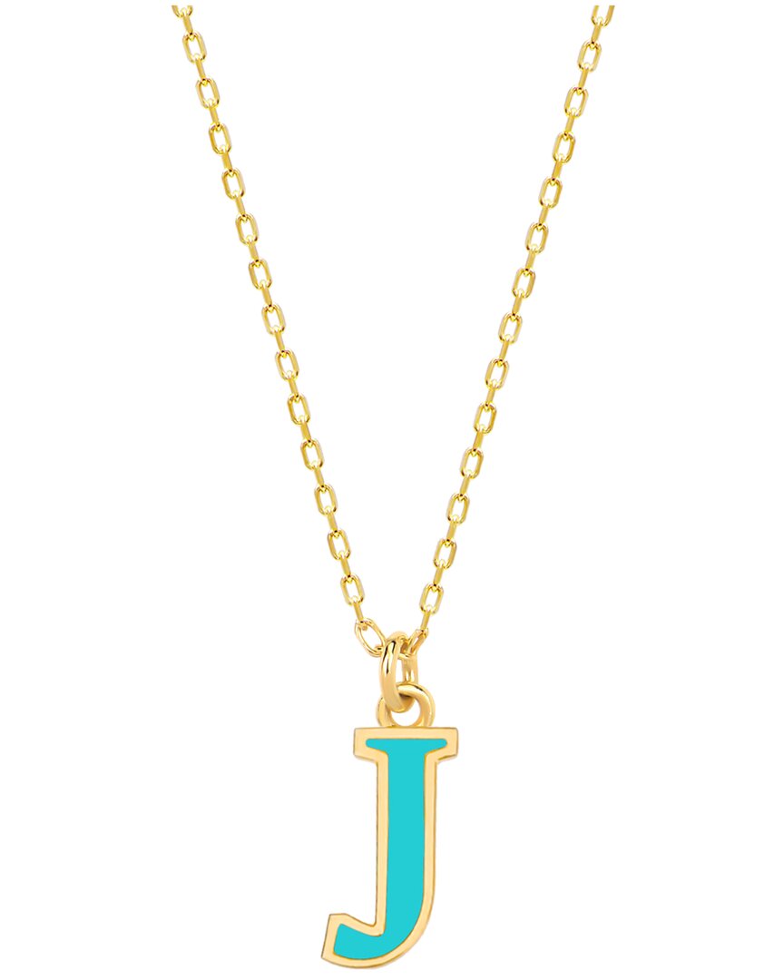 Gabi Rielle Vacay Dreamy Collection 14k Gold Plated Sterling Silver Turquoise French Enamel Initial Necklace
