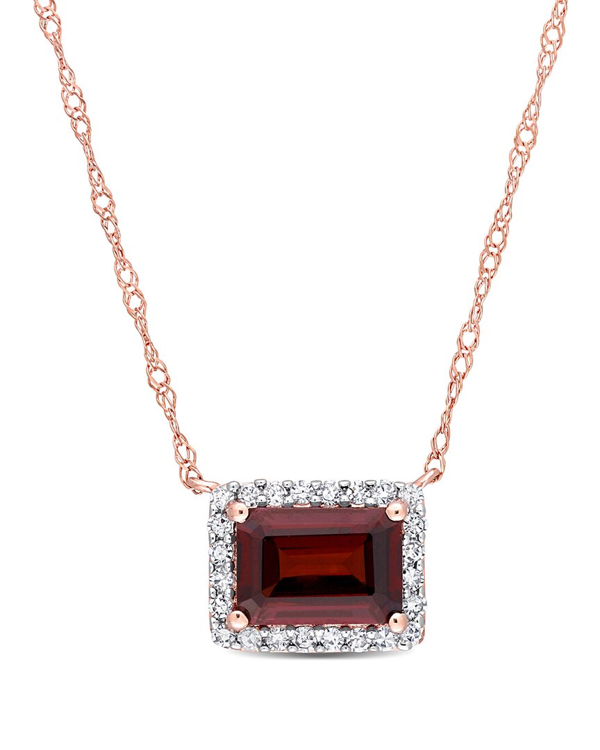 Rina Limor 14k Rose Gold 1.37 Ct. Tw. Diamond & Garnet Halo Square Necklace