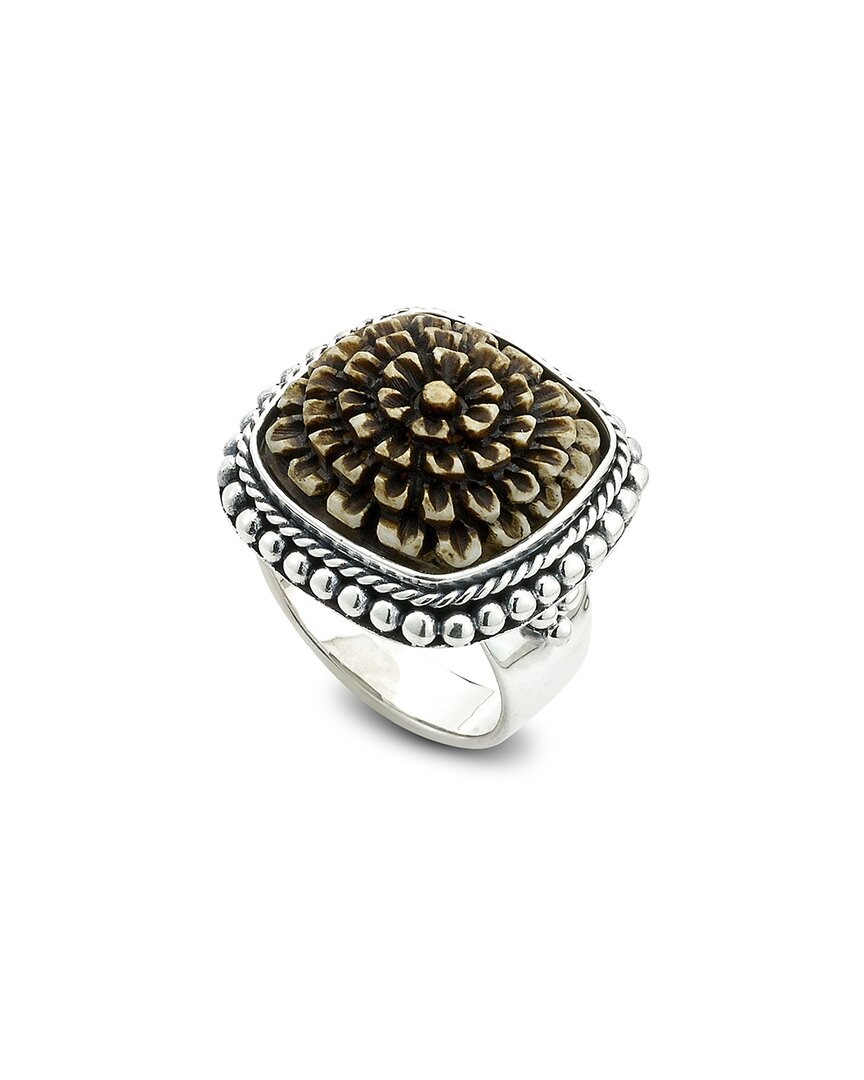 SAMUEL B. SAMUEL B. SILVER CARVED FLOWER RING