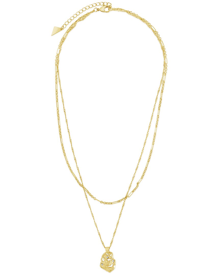 Sterling Forever 14k Plated Cz Roslyn Molten Metal Charm Layered Necklace