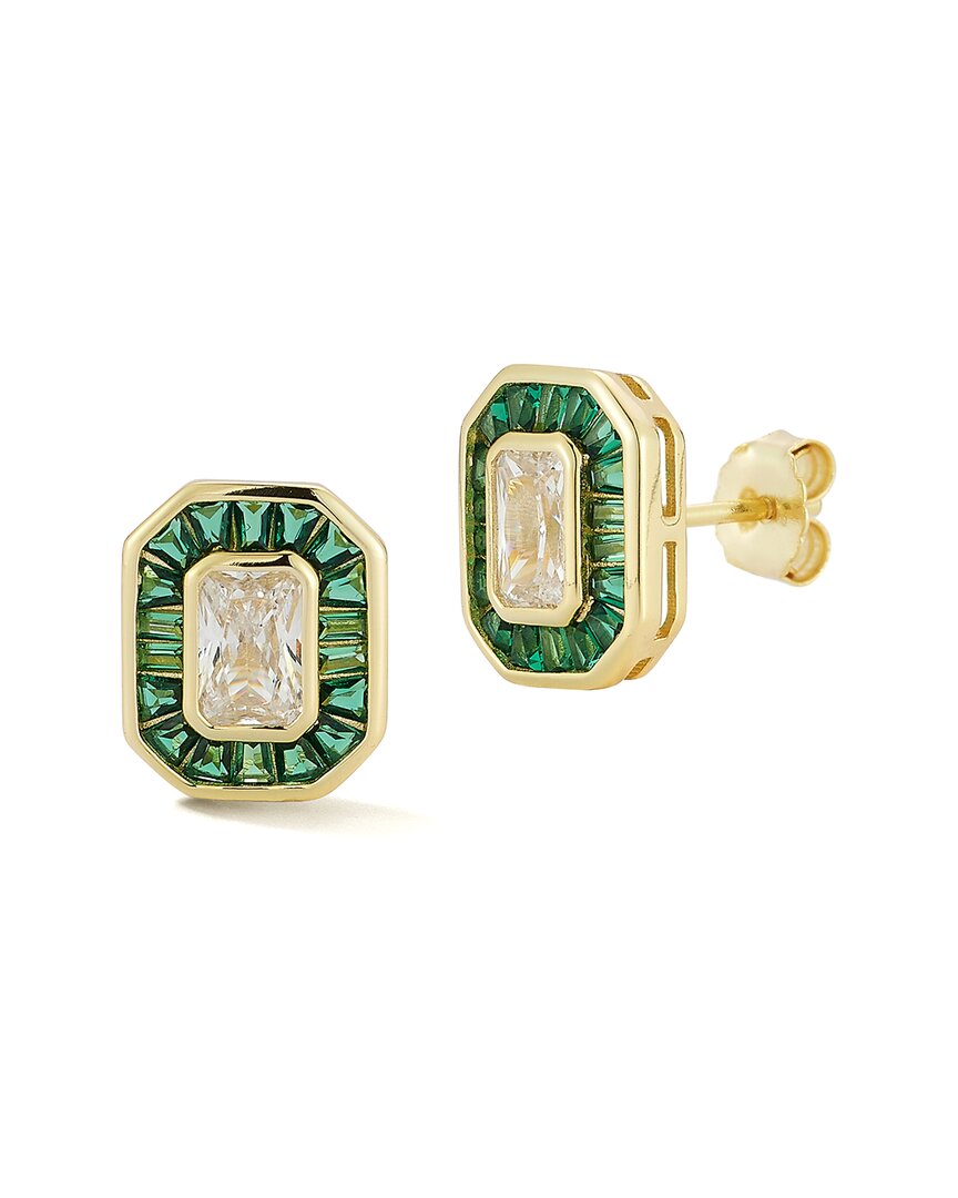 Glaze Jewelry 14K Plated Silver CZ Emerald Baguette Earrings