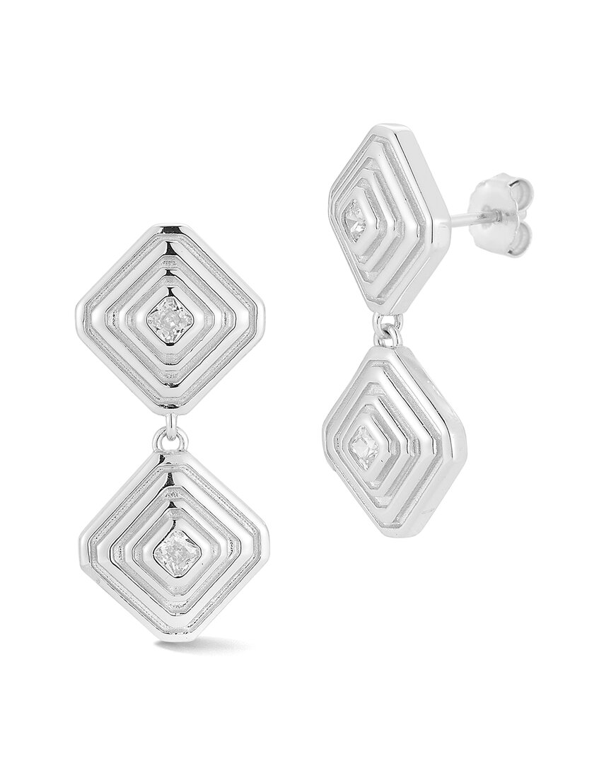 Glaze Jewelry Silver CZ Ribbed Square Drop Earrings