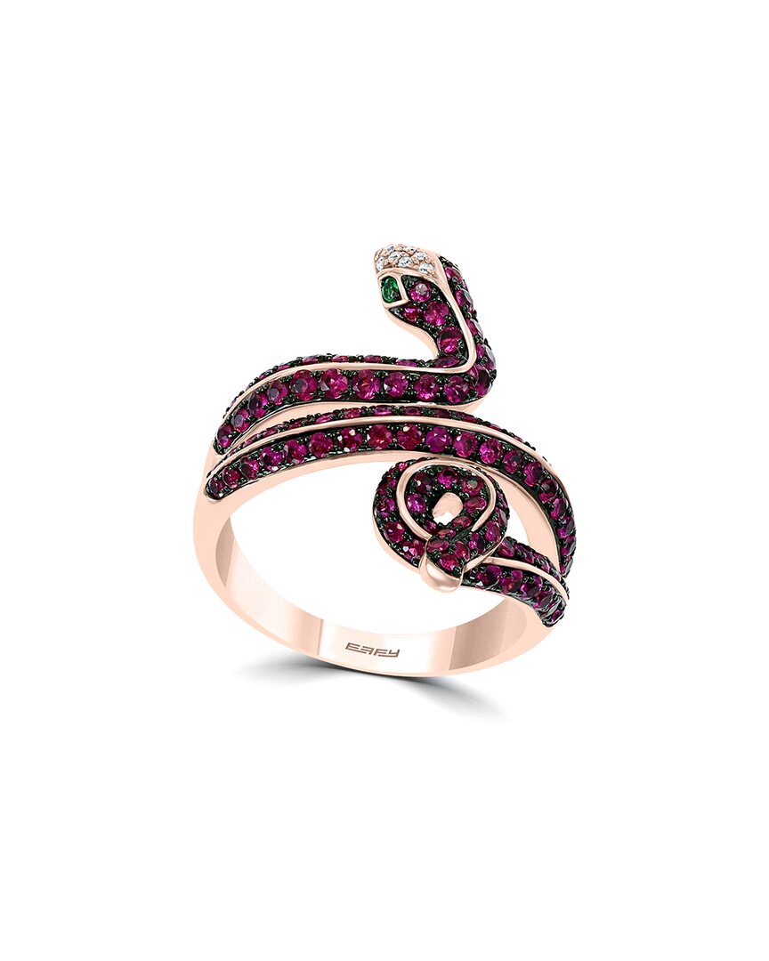 Effy Fine Jewelry 14K Rose Gold 1.64 ct. tw. Diamond, Emerald & Pink Sapphire CZ Ring