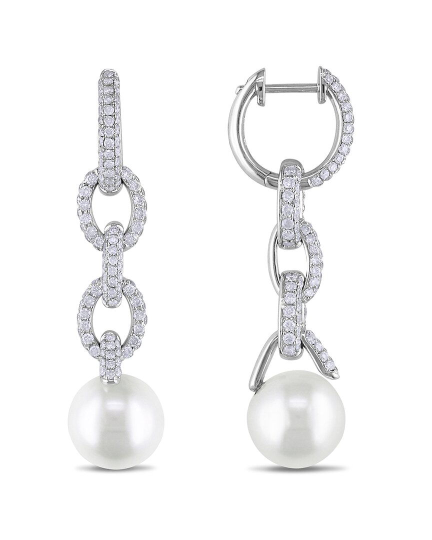 Rina Limor 14k 1.76 Ct. Tw. Diamond 10-10.5mm Pearl Huggie Earrings