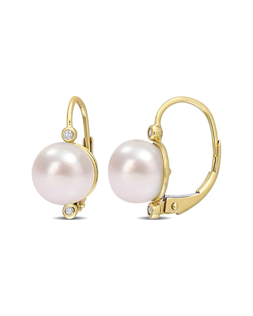 Rina Limor 10k 0.04 Ct. Tw. Diamond 8-8.5mm Pearl Earrings