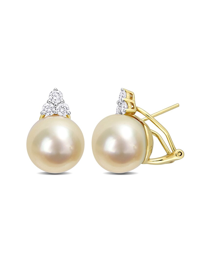 Rina Limor 14k 0.60 Ct. Tw. Diamond 12-12.5mm Pearl Earrings