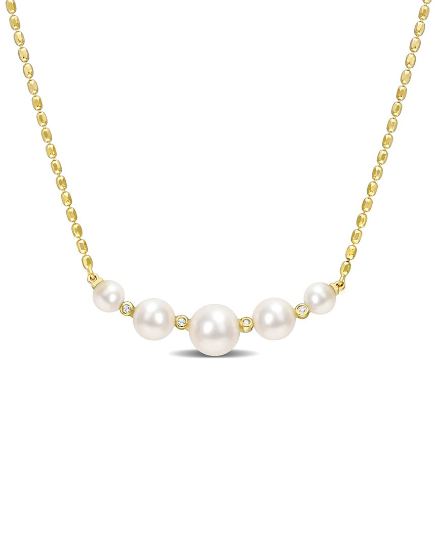 Rina Limor 18k Over Silver White Topaz 4.5-8mm Pearl Necklace