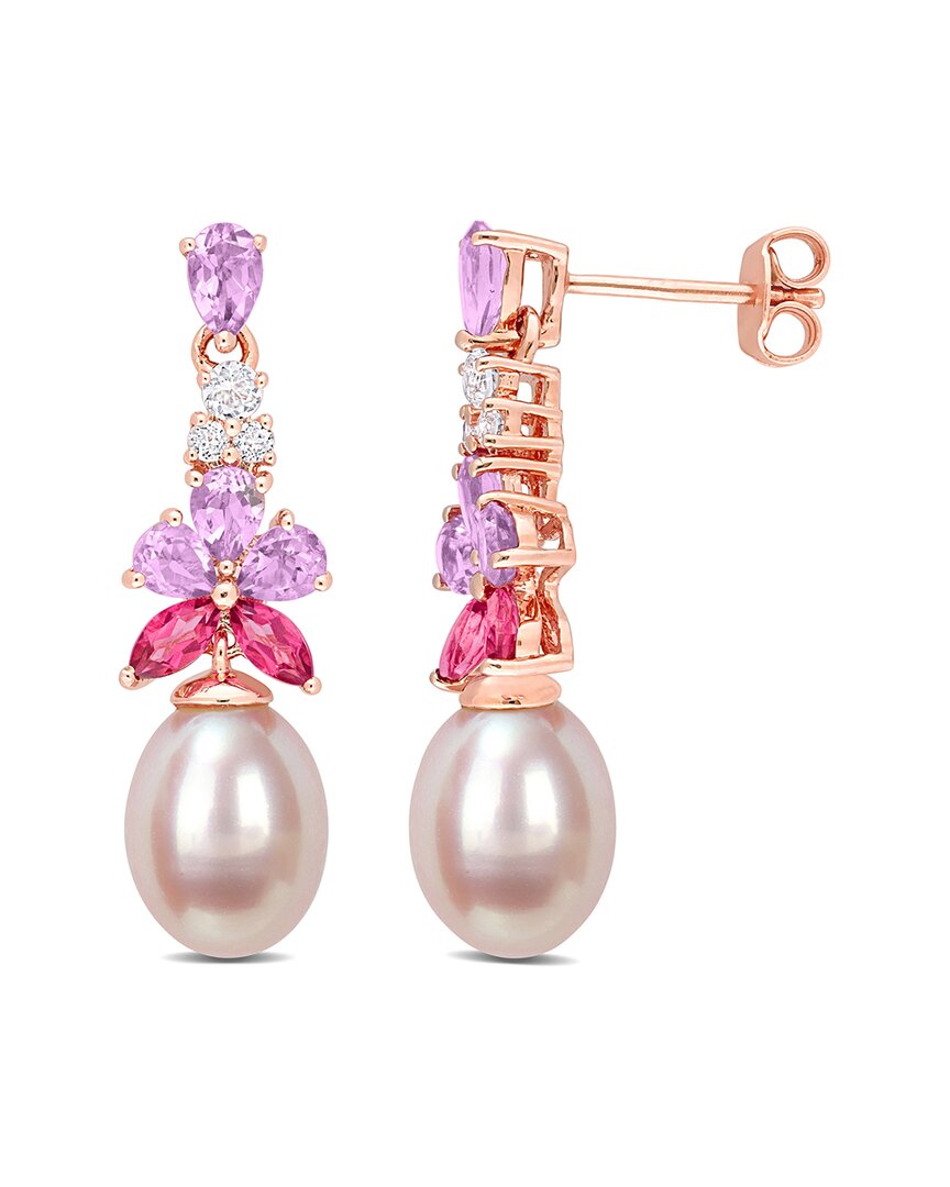 Rina Limor 18k Rose Gold Over Silver 2.36 Ct. Tw. Gemstone 8.5-9mm Pearl Drop Earrings