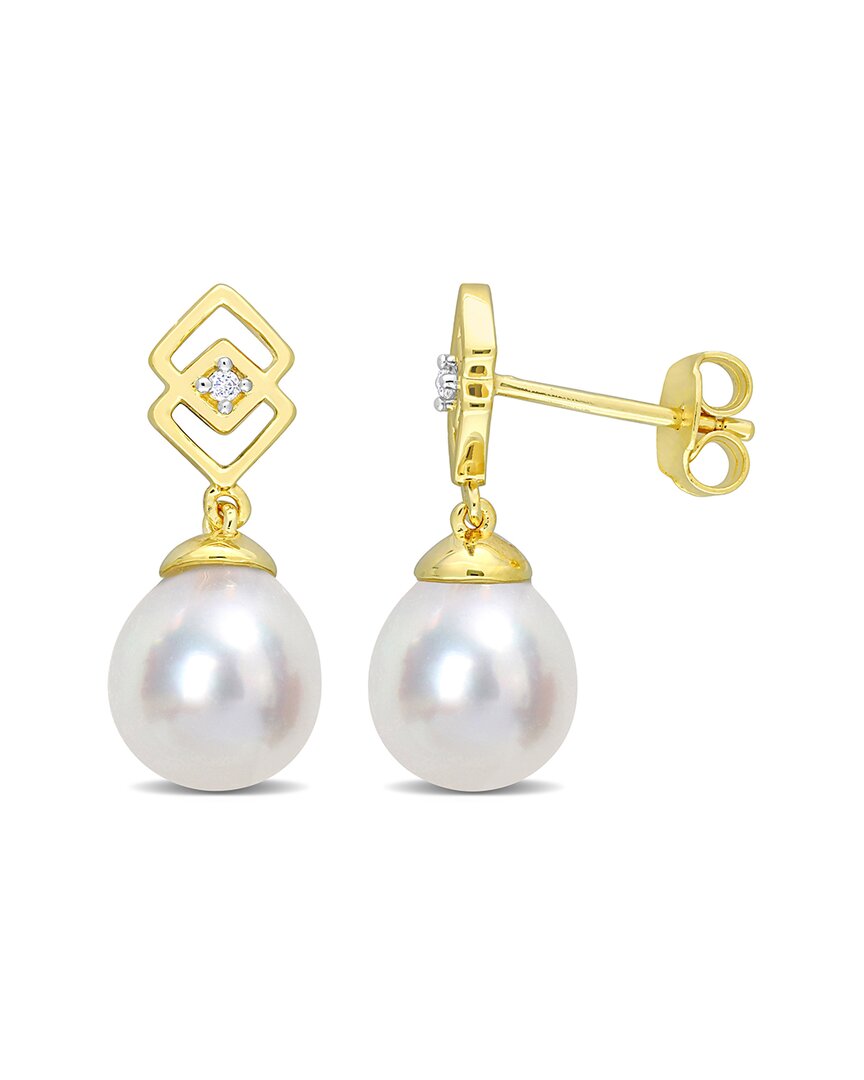 Rina Limor Gold Over Silver White Topaz 8-9mm Pearl Drop Earrings