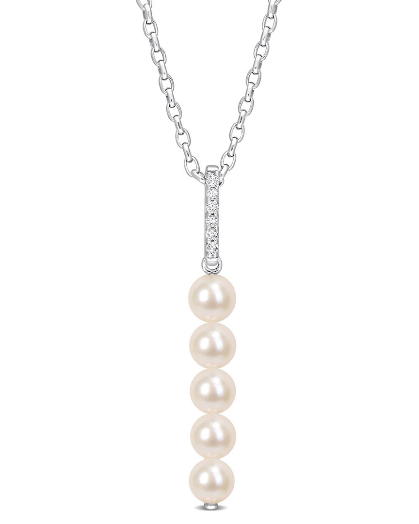 Rina Limor Silver 0.18 Ct. Tw. White Topaz 5.5-6mm Pearl Drop Pendant Necklace
