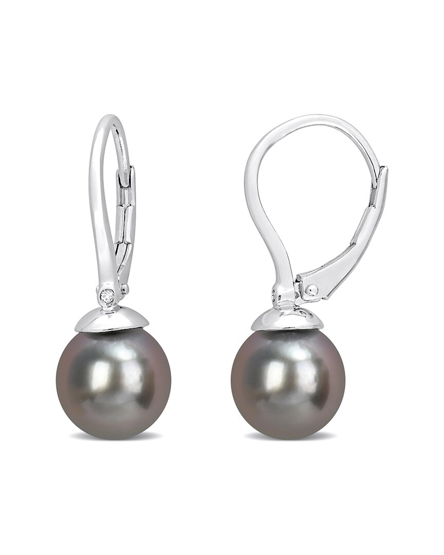 Rina Limor Silver Diamond 8-8.5mm Pearl Earrings