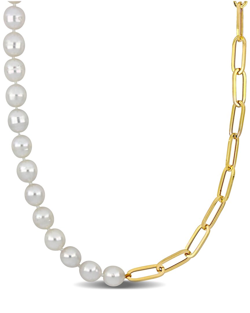 Rina Limor 14k 8-10mm Pearl Oval Link Necklace