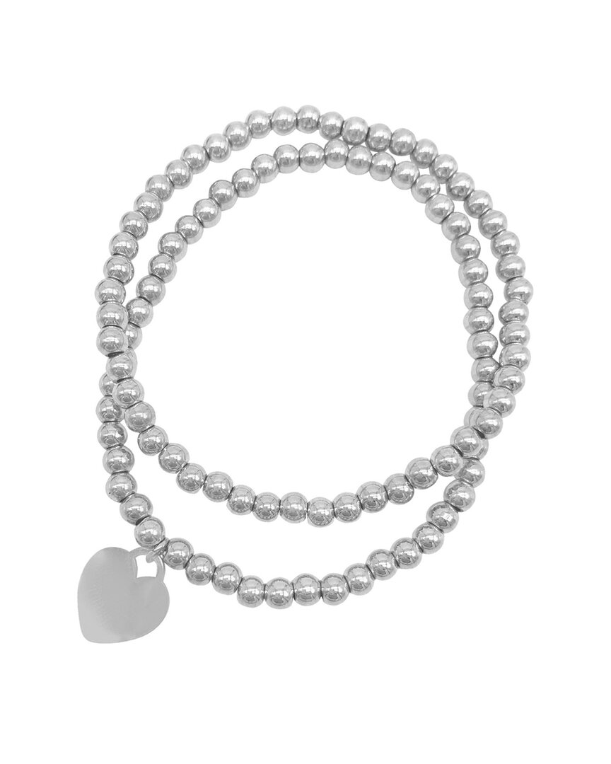 Adornia Tarnish Resistant Silver Plated Set Of Ball Bracelets With Heart