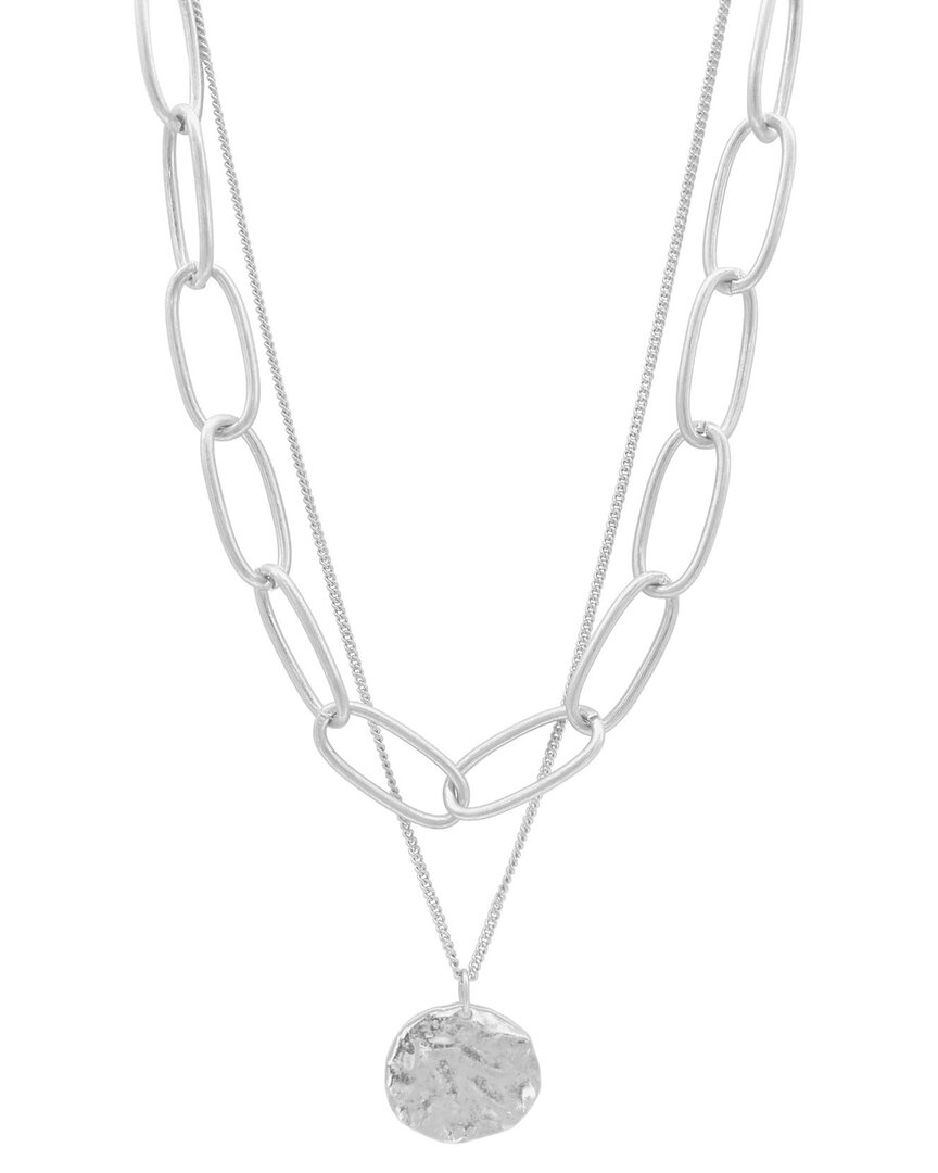 Adornia Silver Plated Oval Link Chain And Coin Pendant Layered Necklace