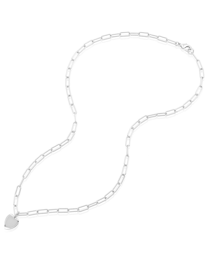 Adornia Silver Plated Heart Charm Paper Clip Chain Necklace