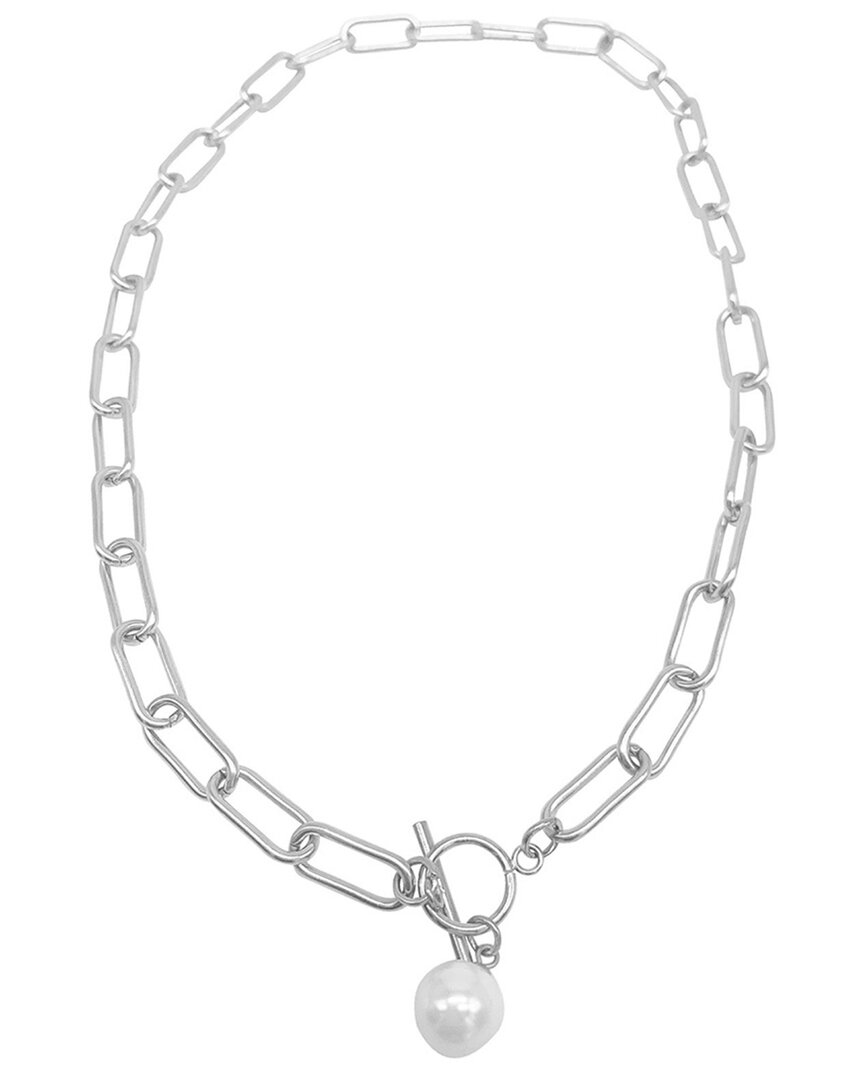Adornia Tarnish Resistant Silver Plated Paper Clip Toggle Necklace With Pearl